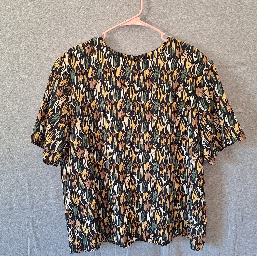 VTG Hill & Archer Size 18 Abstract Pattern Boxy Ribbed Blouse With Shoulder Pads